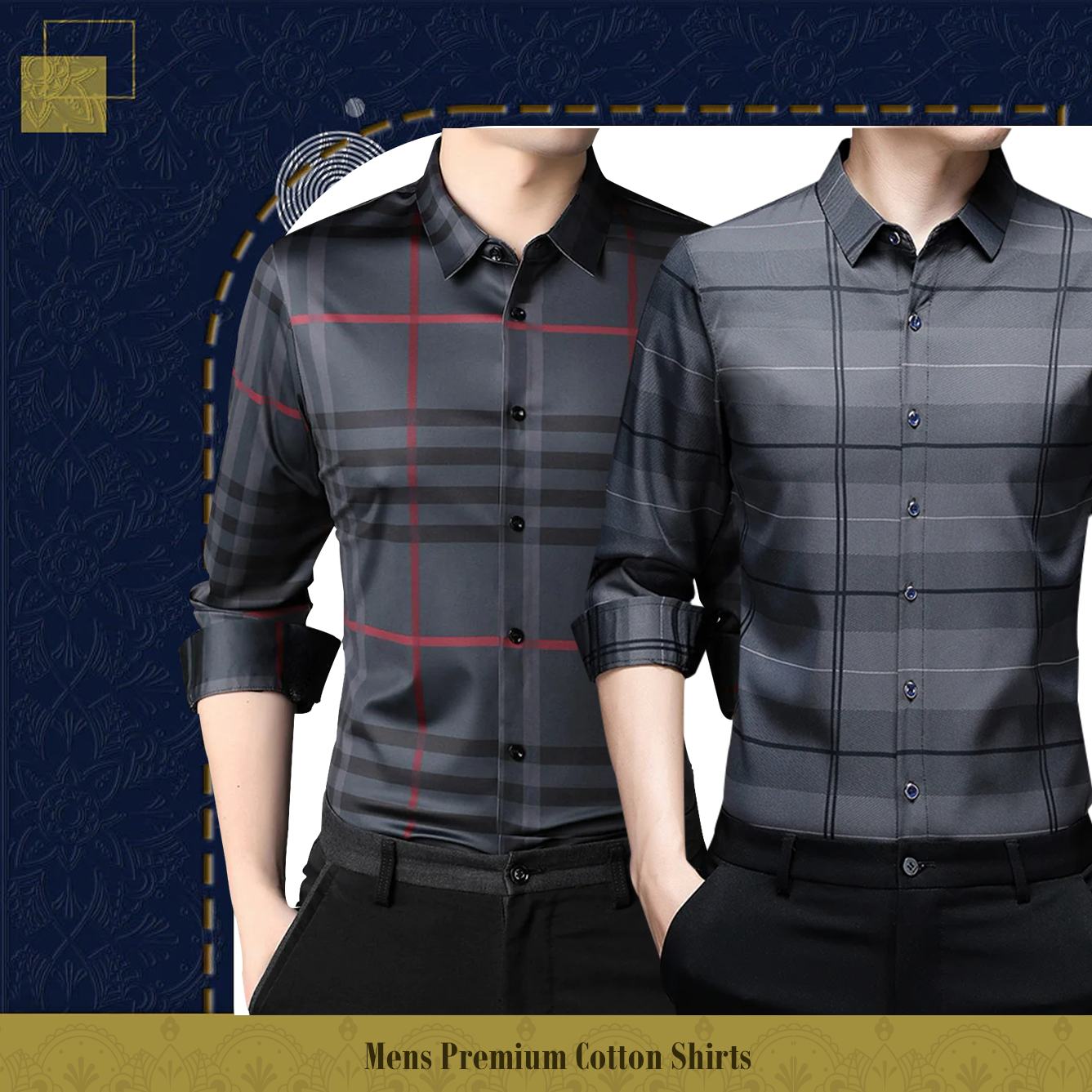 Men's Premium Cotton Shirts (GREY BOX+SILVER L)