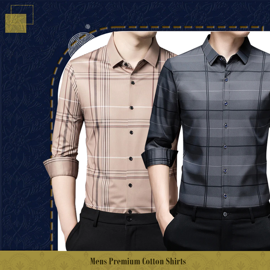 Men's Premium Cotton Shirts (PEACH 2+SILVER L)