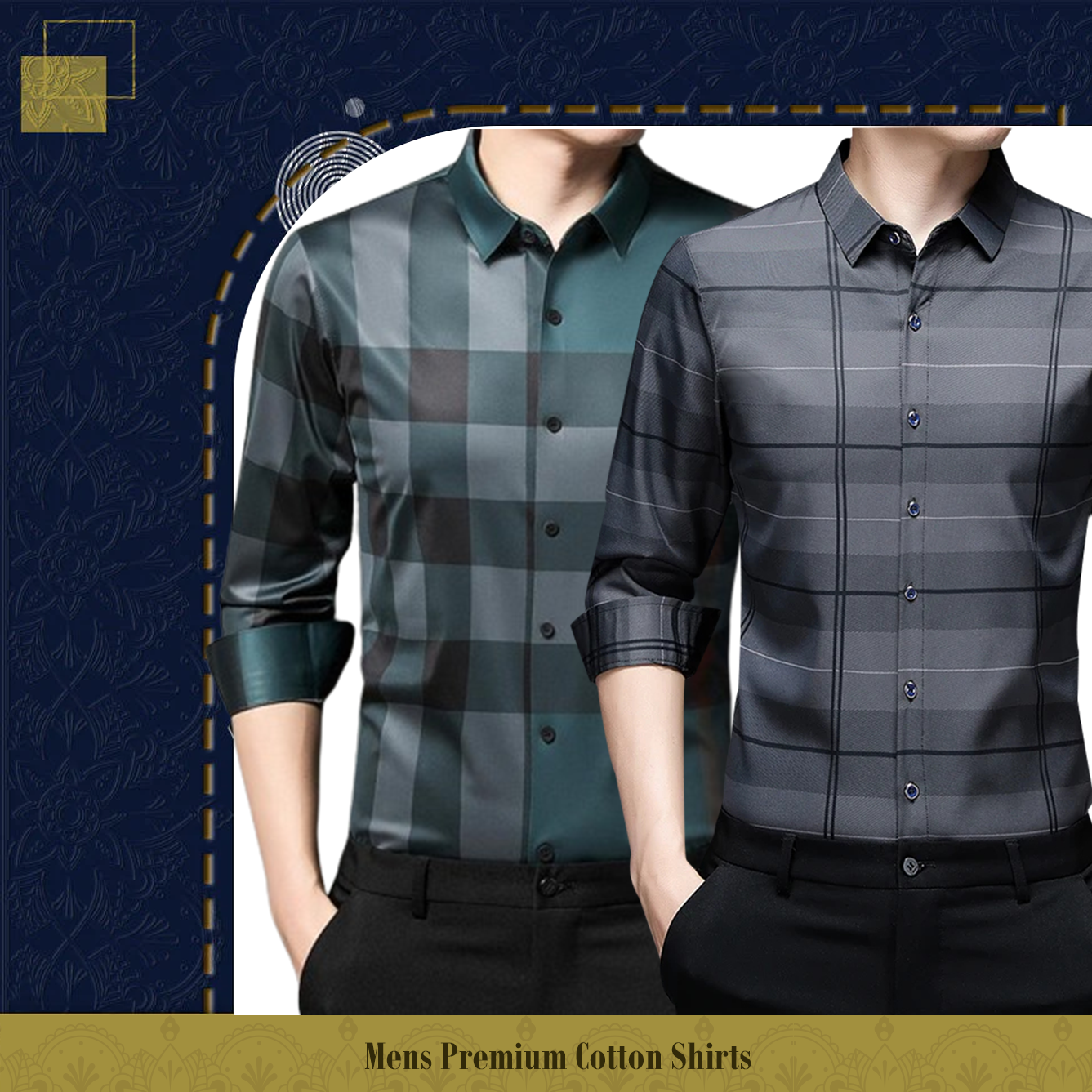 Men's Premium Cotton Shirts (PEACOCK+SILVER L)