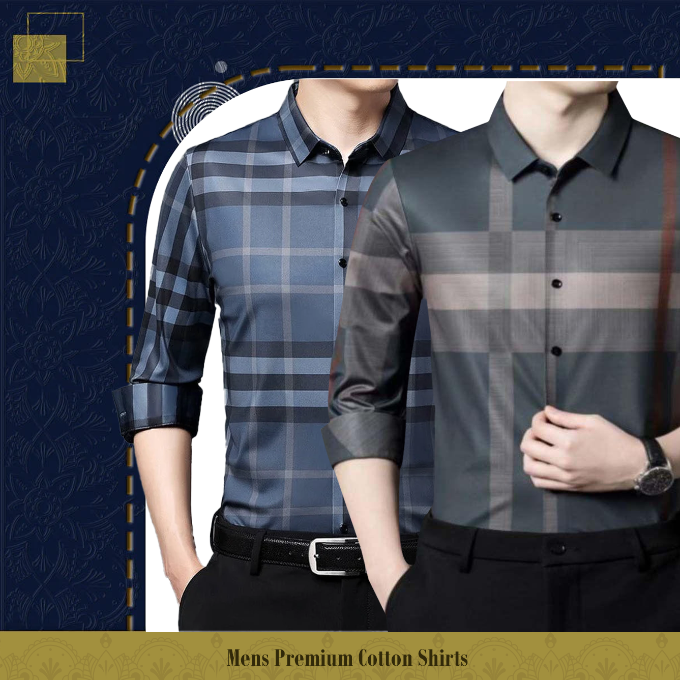 Men's Premium Cotton Shirts (BLUECHECK+ BRG)