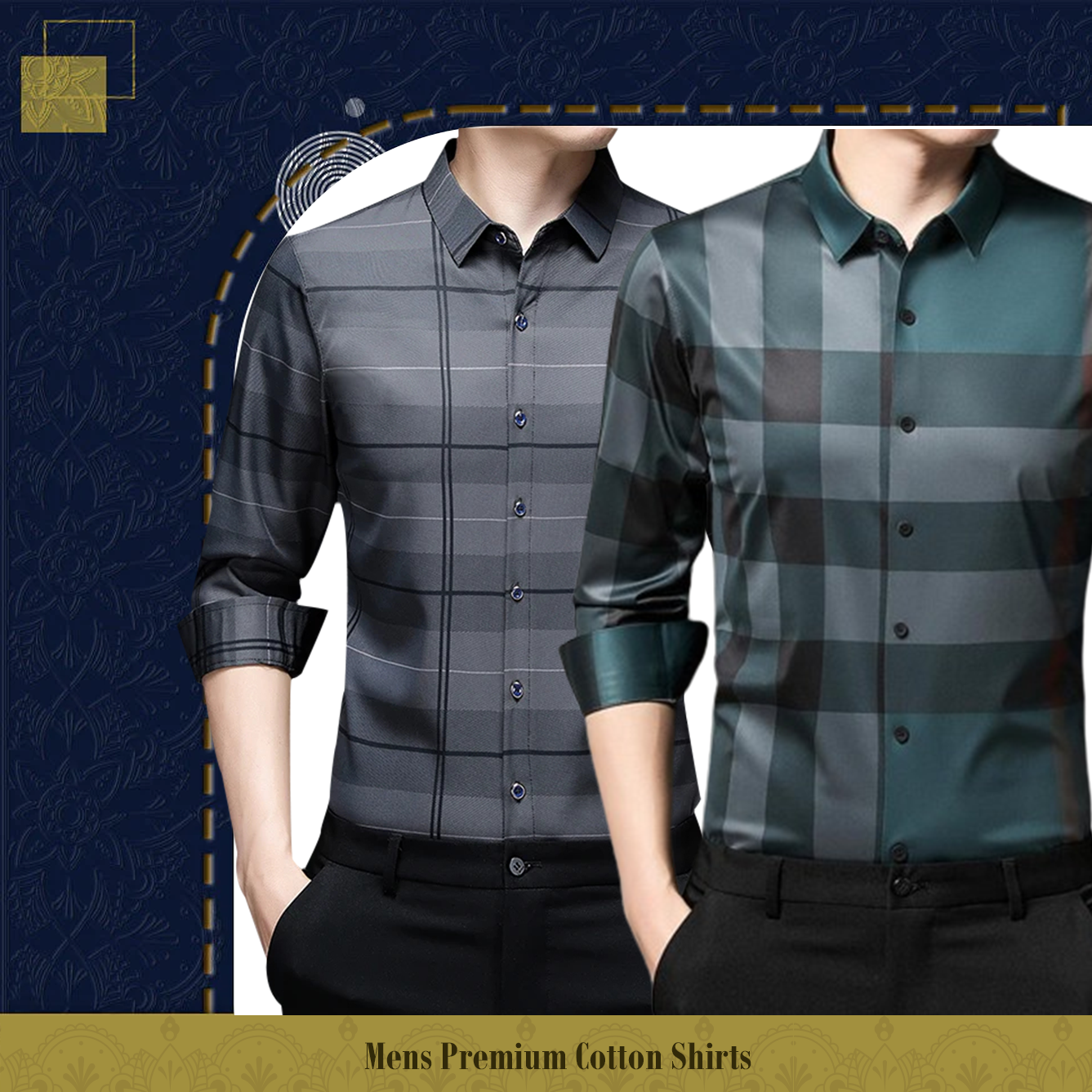 Men's Premium Cotton Shirts (SILVER L+PEACOCK)