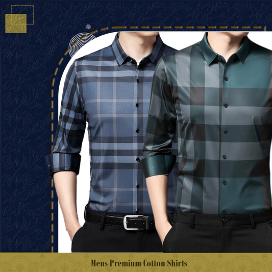 Men's Premium Cotton Shirts (BLUECHECK+ PEACOCK)