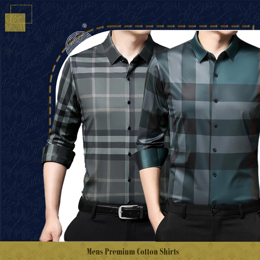 Men's Premium Cotton Shirts (GREEN CHECK+PEACOCK)