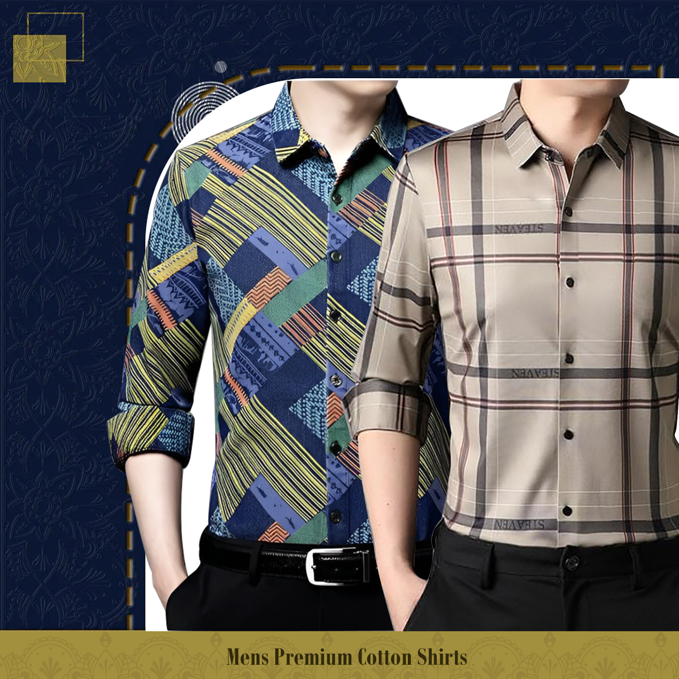 Men's Premium Cotton Shirts (ZIGZAG+CREAM)