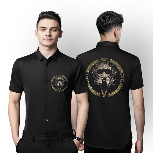 Men's Luxury Rhinestone Half Sleeve Shirt