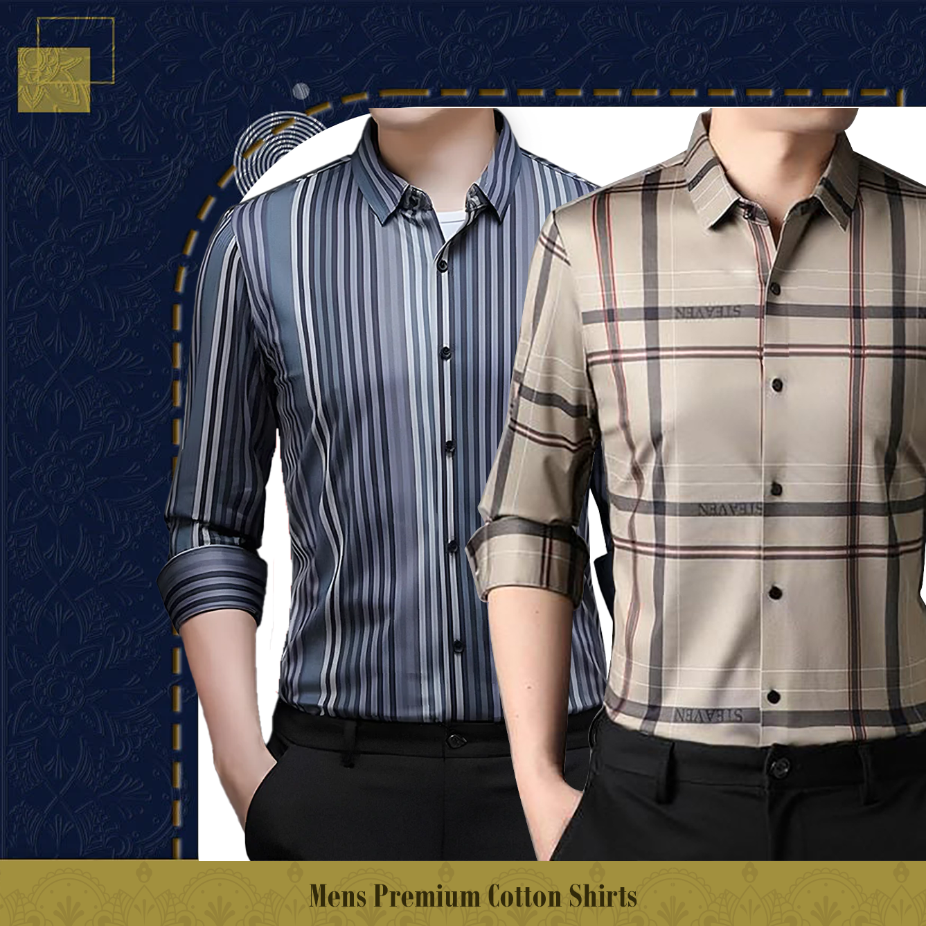 Men's Premium Cotton Shirts (BLUE LINE + CREAM)