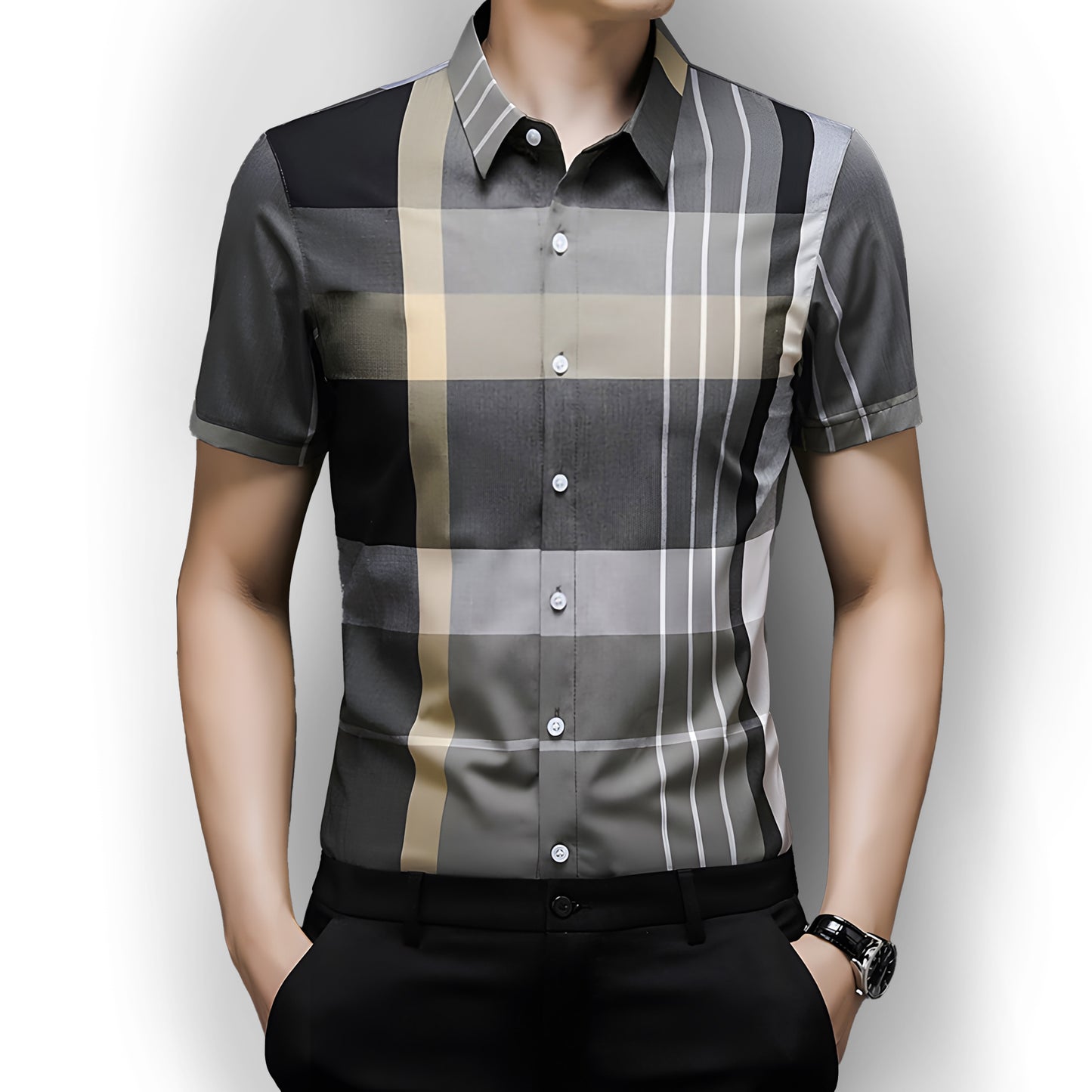 Half Sleeves Men's Cotton Check Shirt