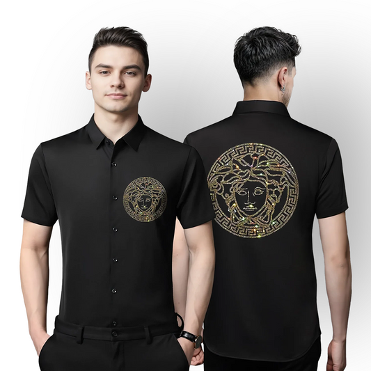 Men's Luxury Rhinestone Half Sleeve Shirt