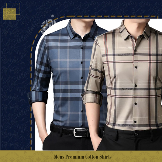 Men's Premium Cotton Shirts (BLUECHECK+ CREAM)