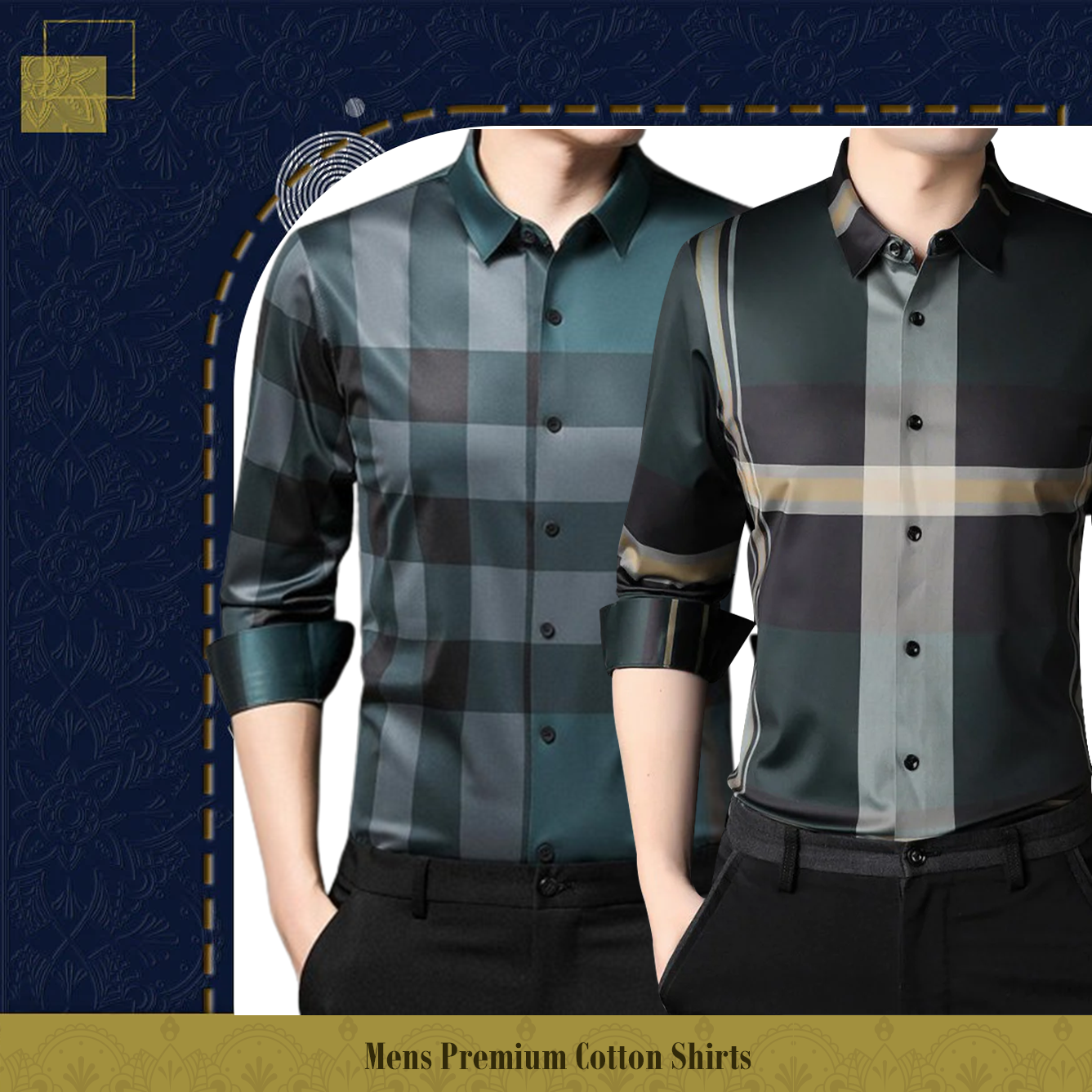 Men's Premium Cotton Shirts (PEACOCK+NEW GREEN)