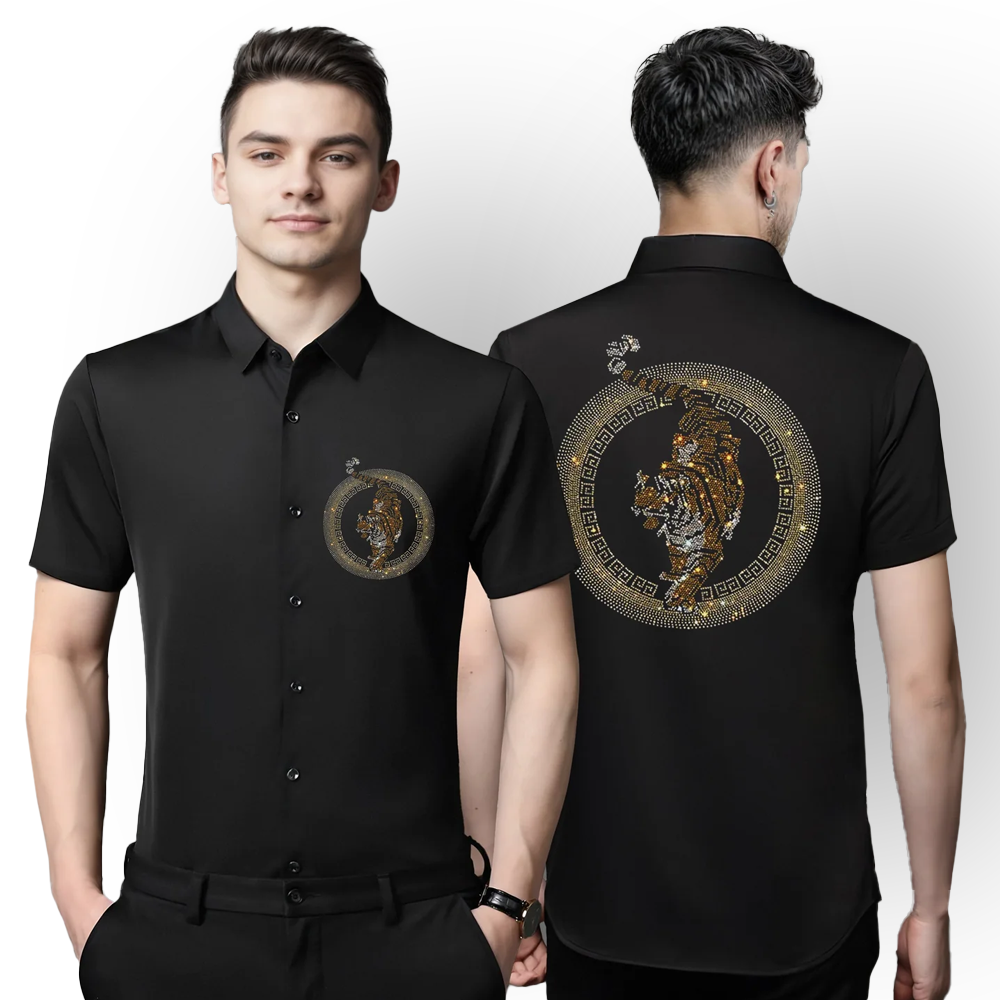 Men's Luxury Rhinestone Half Sleeve Shirt