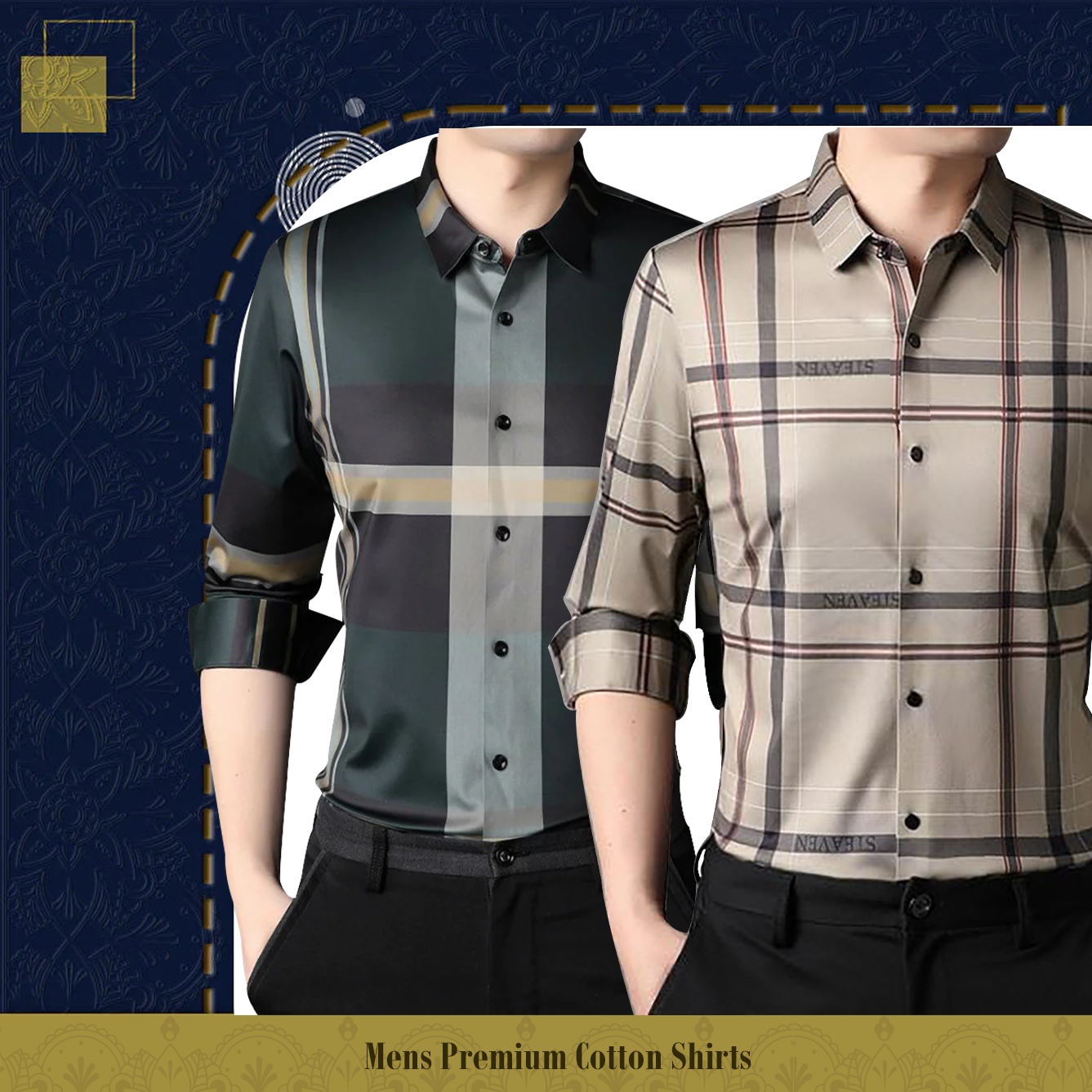 Men's Premium Cotton Shirts (NEW GREEN+ CREAM )