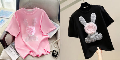 Imported Women T-Shirt (Pink Silver Bear + Silver Bear Black)