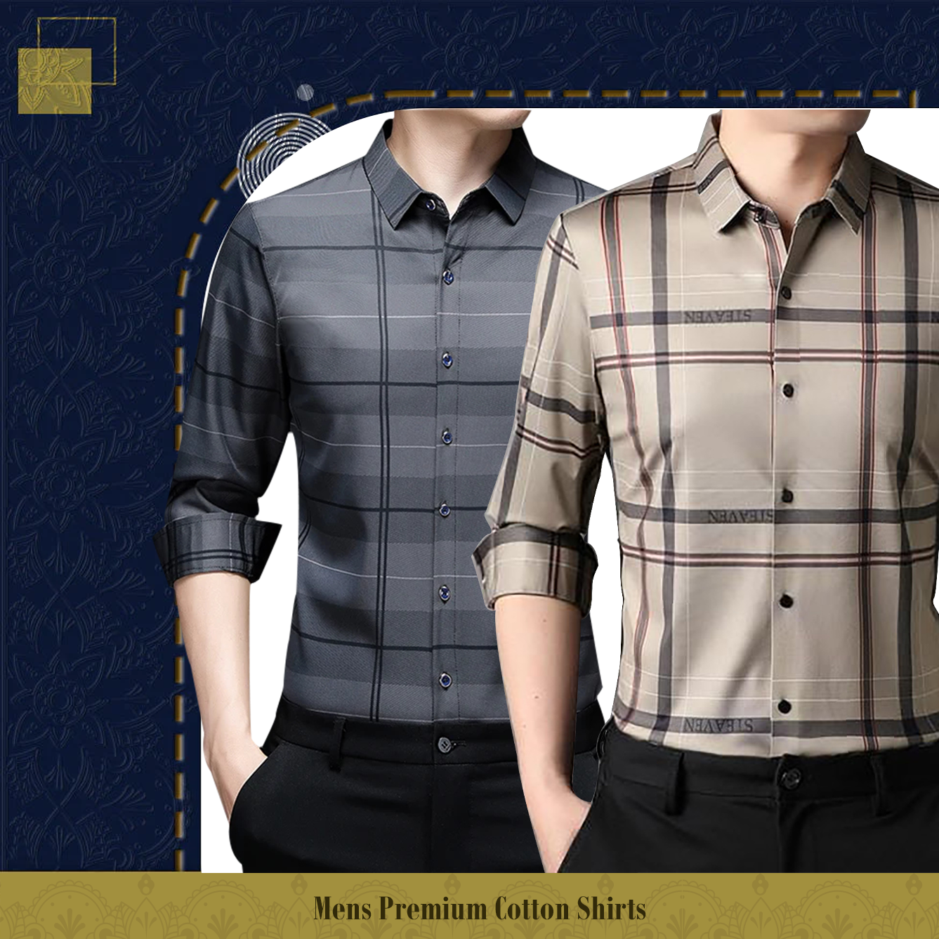 Men's Premium Cotton Shirts (SILVER L+CREAM)