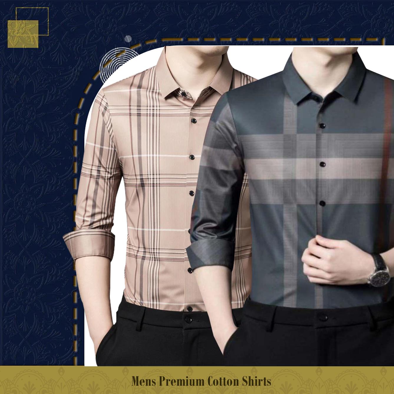 Men's Premium Cotton Shirts (PEACH 2+BRG)