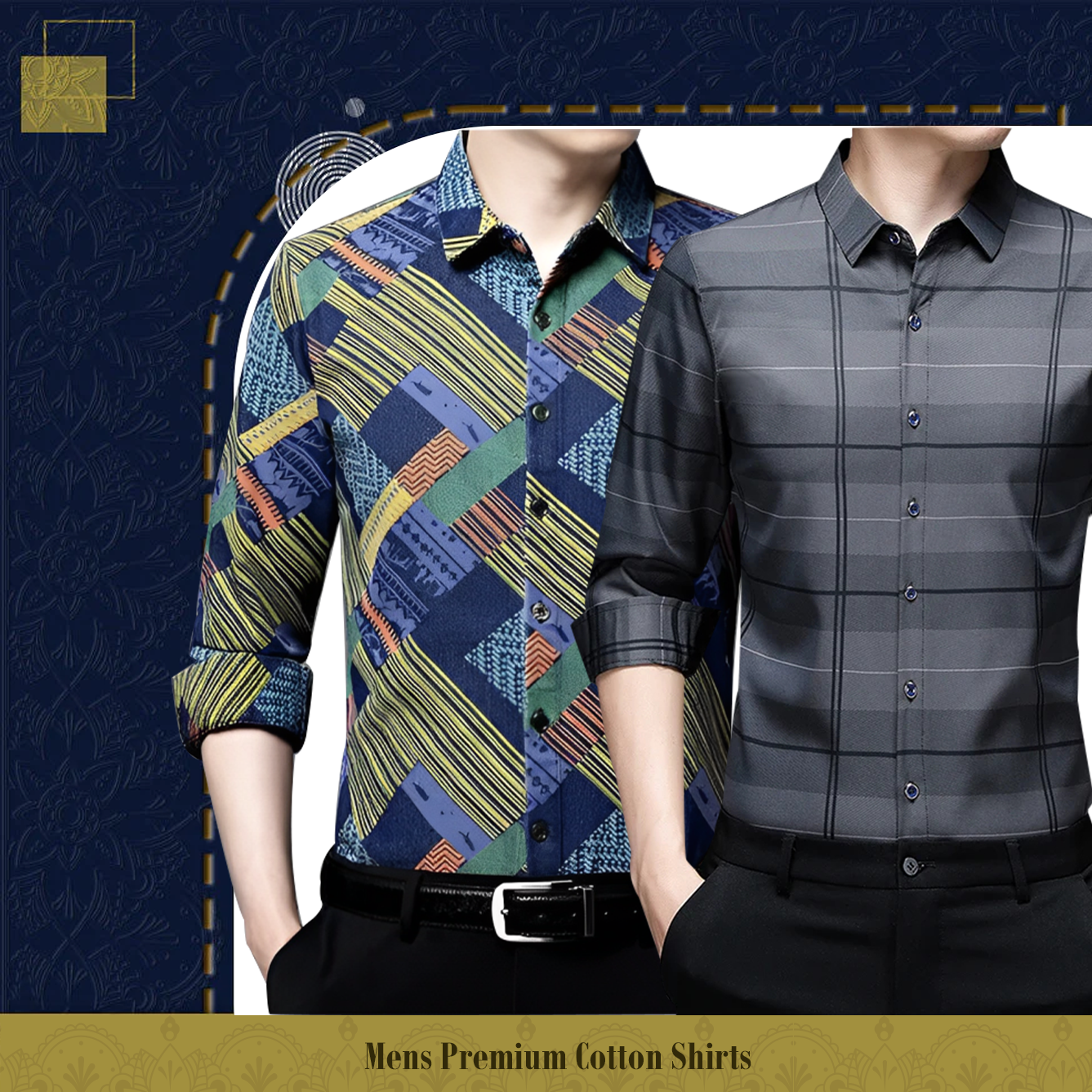 Men's Premium Cotton Shirts (ZIGZAG+SILVER L)