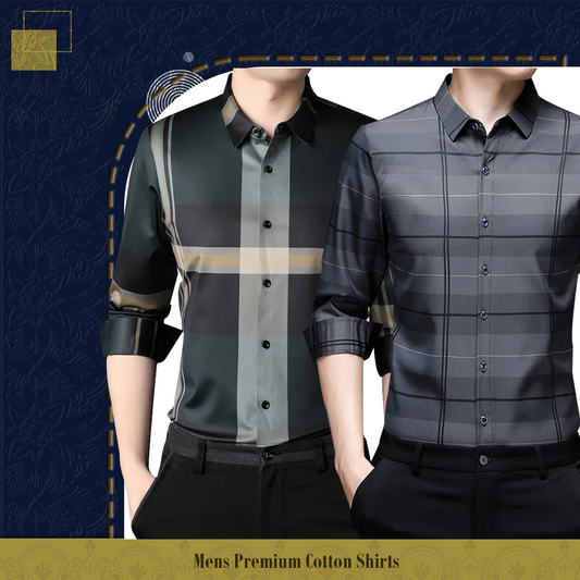 Men's Premium Cotton Shirts (NEW GREEN+ SILVER L )