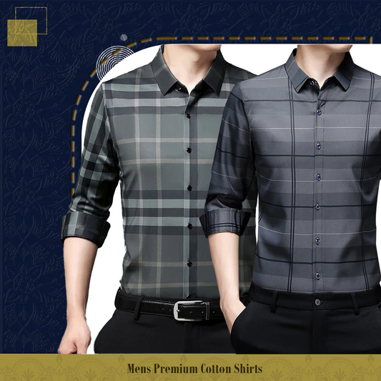 Men's Premium Cotton Shirts (GREEN CHECK+SILVER L)