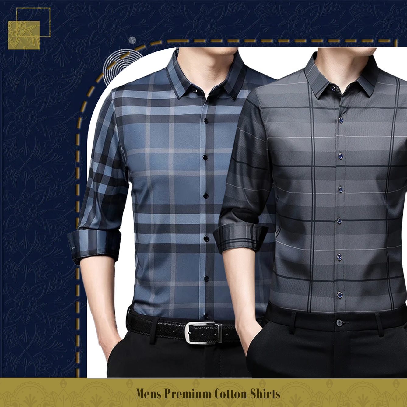 Men's Premium Cotton Shirts (BLUECHECK+ SILVER L)