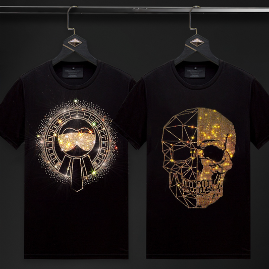 Pack Of 2 Men's Luxury Cotton T-shirts (GLASSES+SKULL)