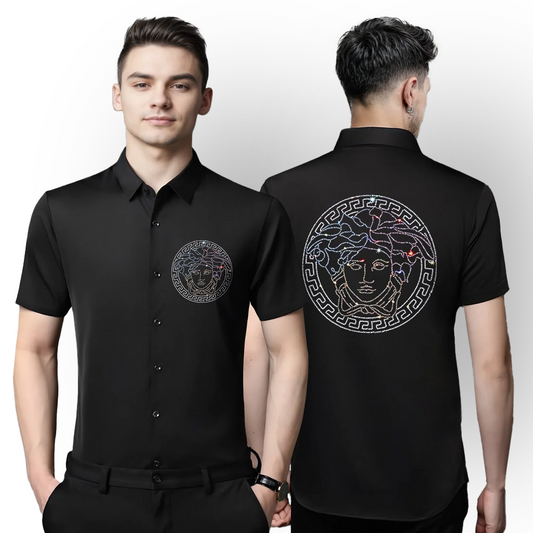 Men's Luxury Rhinestone Half Sleeve Shirt