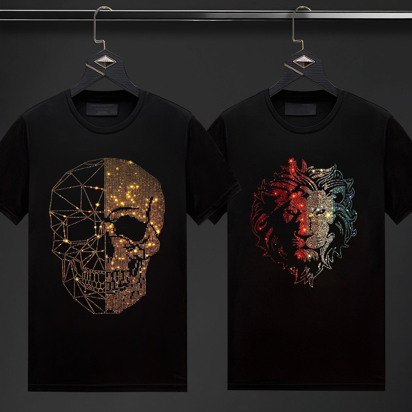 Pack Of 2 Luxury Cotton T-shirts (SKULL+LION)