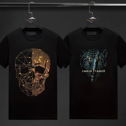 Pack Of 2 Luxury Cotton T-shirts (SKULL+PARIS)