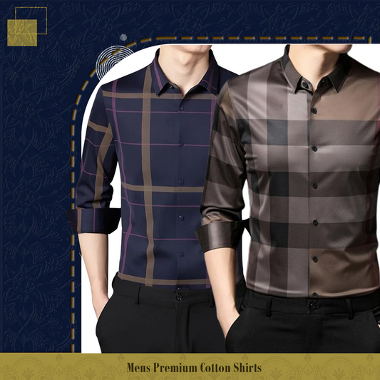 Men's Premium Cotton Shirts (PURPLE+BB CHECK)