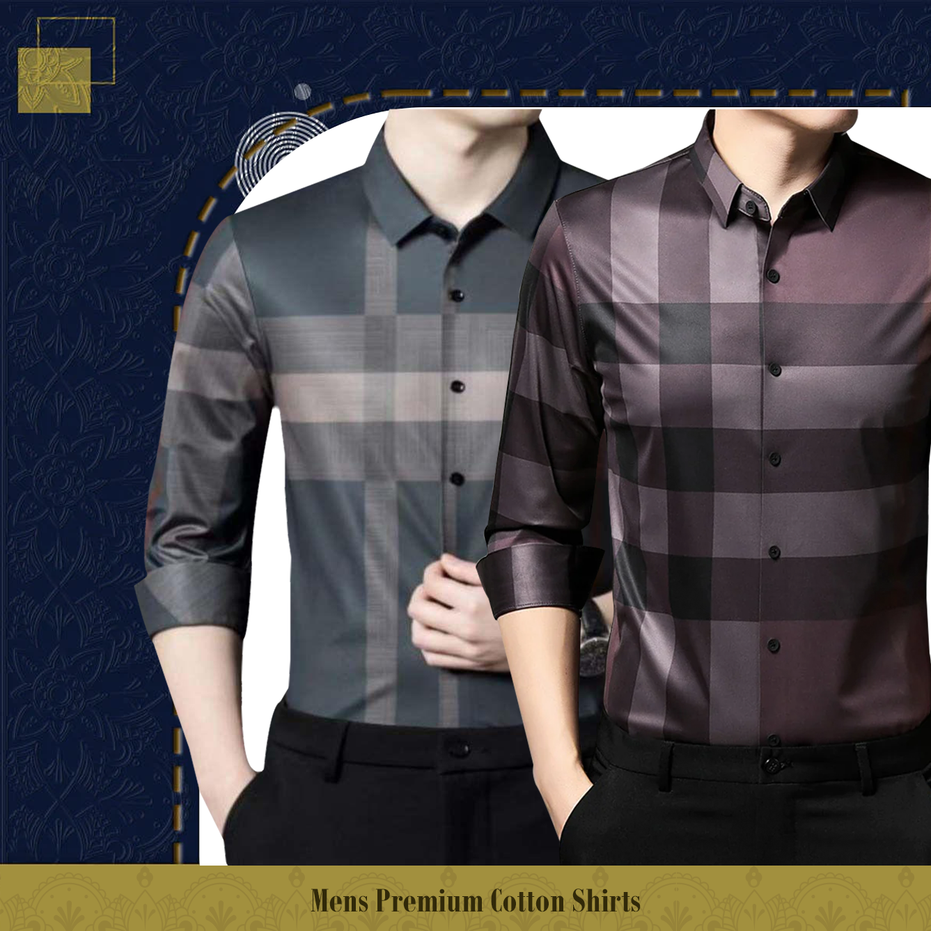 Men's Premium Cotton Shirts (BRG+BB2)