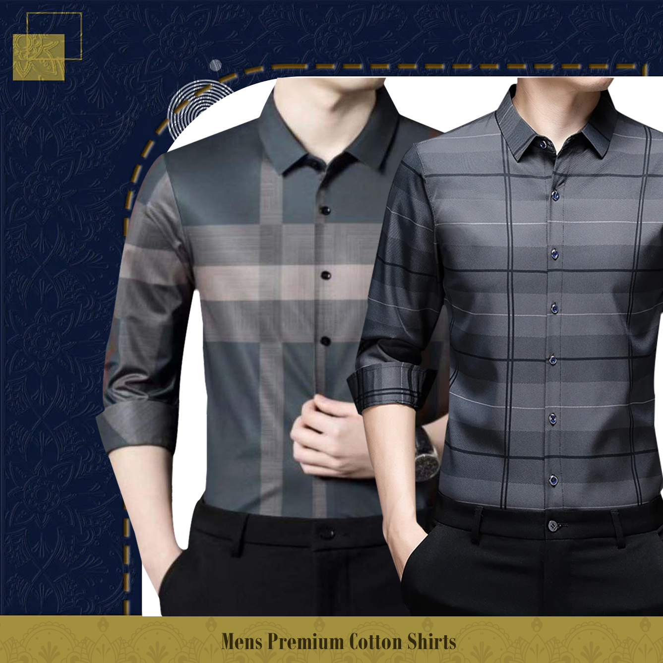 Men's Premium Cotton Shirts (BRG+SILVER_L)