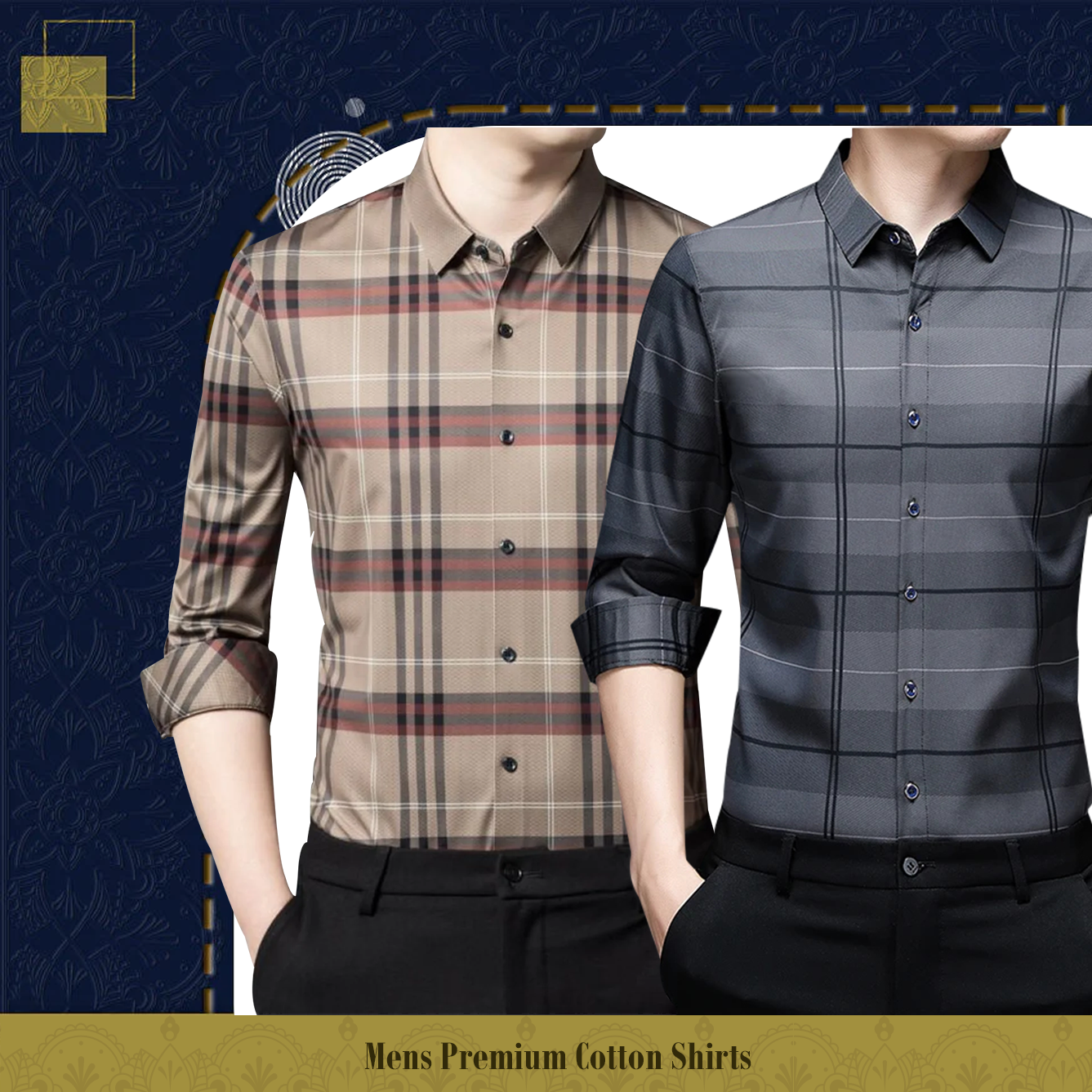 Men's Premium Cotton Shirts (BROWN_BOX+SILVER_L)