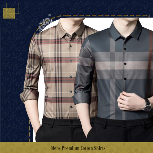 Men's Premium Cotton Shirts (BROWN_BOX+BRG)