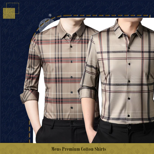 Men's Premium Cotton Shirts (BROWN_BOX+CREAM)