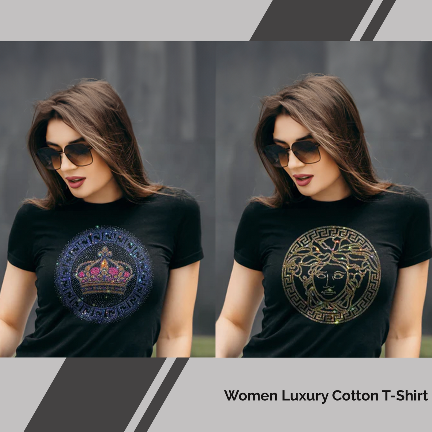 Pack of 2 Women's Luxury Cotton T-Shirts (CROWN+QUEEN)