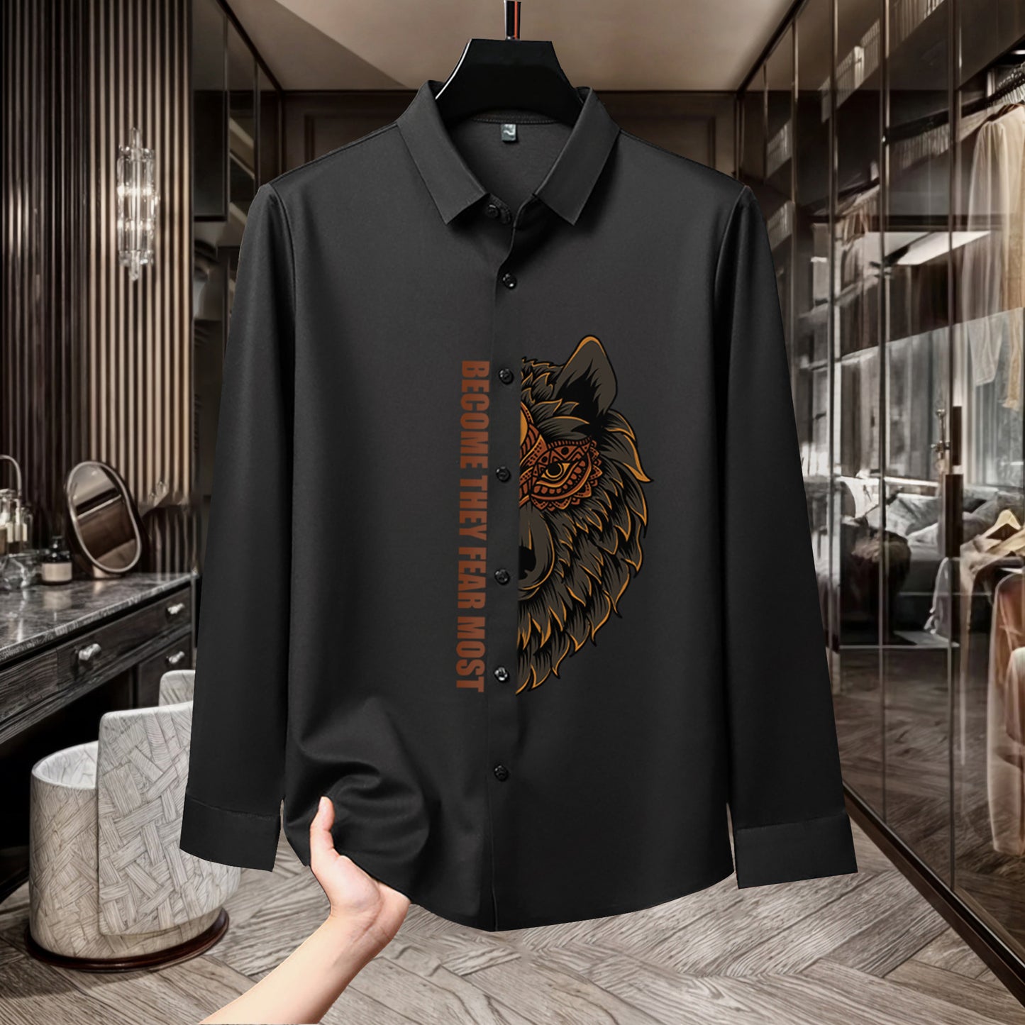 Luxury Design Black Printed Cotton Shirt