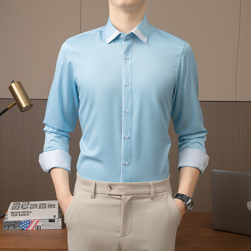 Business Casual Men's Solid Cotton Shirts (Sky Blue)