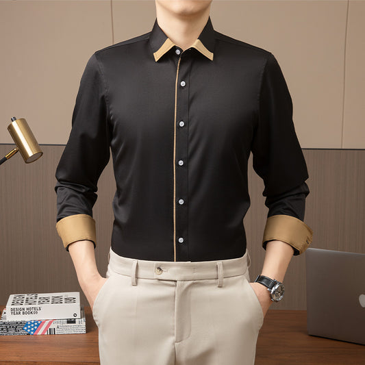 Business Casual Men's Solid Cotton Shirts (Black)