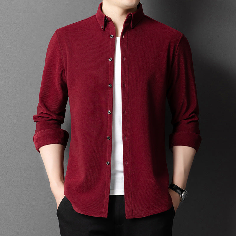 Men's Corduroy Cotton Shirts (Wine Red)