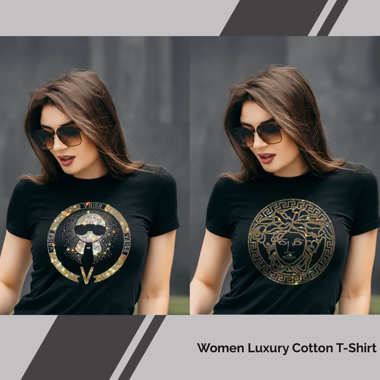 Pack of 2 Women's Luxury Cotton T-Shirts (TIE+QUEEN)