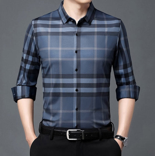 Men's Luxury Cotton Shirt (BLUE-CHECK)